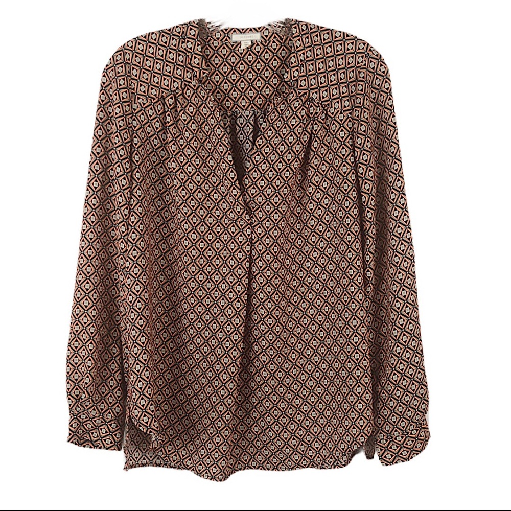 PLEIONE Orange Black Taupe Diamon Print Top Tunic